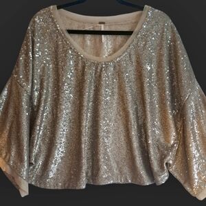 Free People Champage Dreams Gold Sequin Top Medium EUC